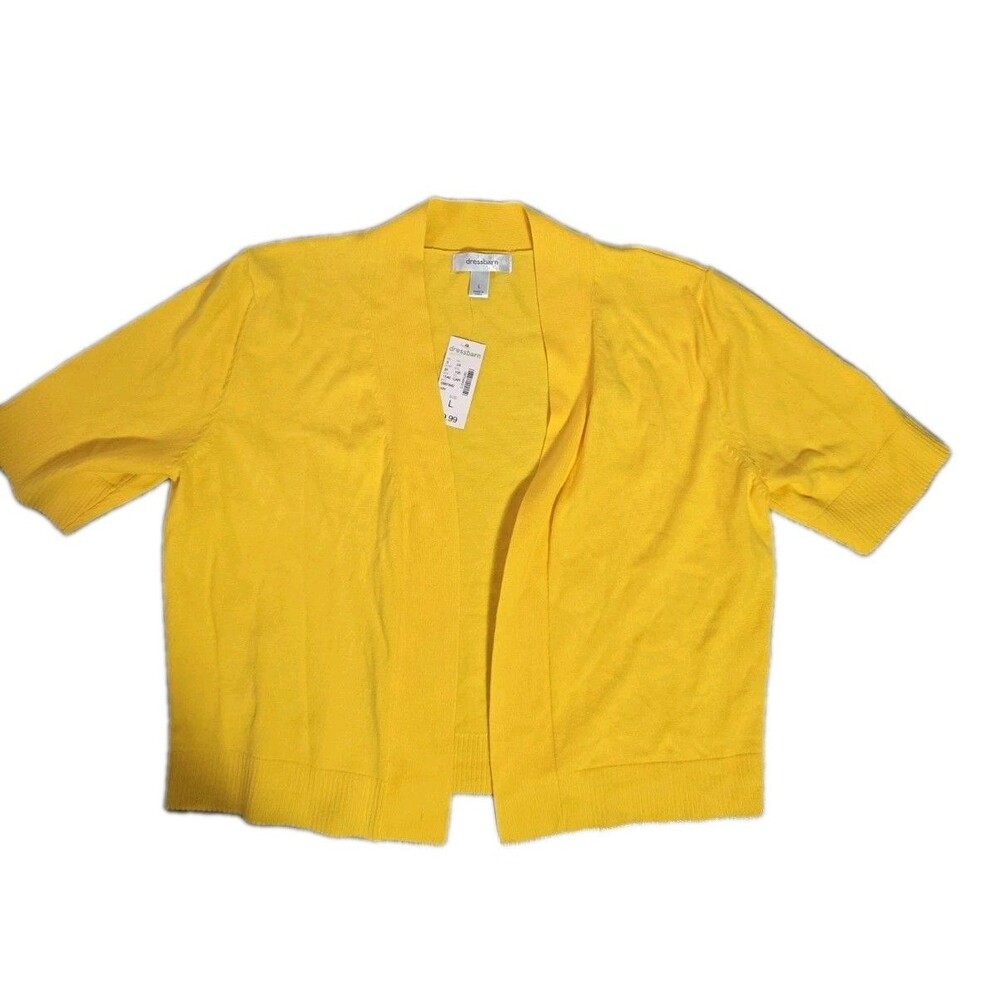 NWT Dressbarn Yellow Open Front Short Sleeve Knit Cardigan Cotton Nylon Size L